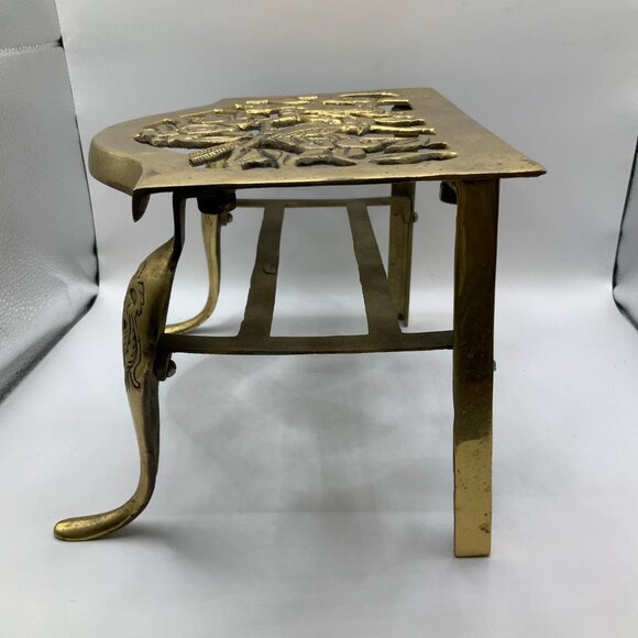 Brass Metal Vintage Gold Finish Footrest Kettle Stand Birds of Paradise - Picture 7 of 10